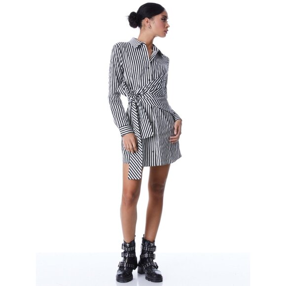 Alice + Olivia Dresses & Skirts - Alice + Olivia REINA DRAPED STRIPPED SHIRT DRESS size L NWOT